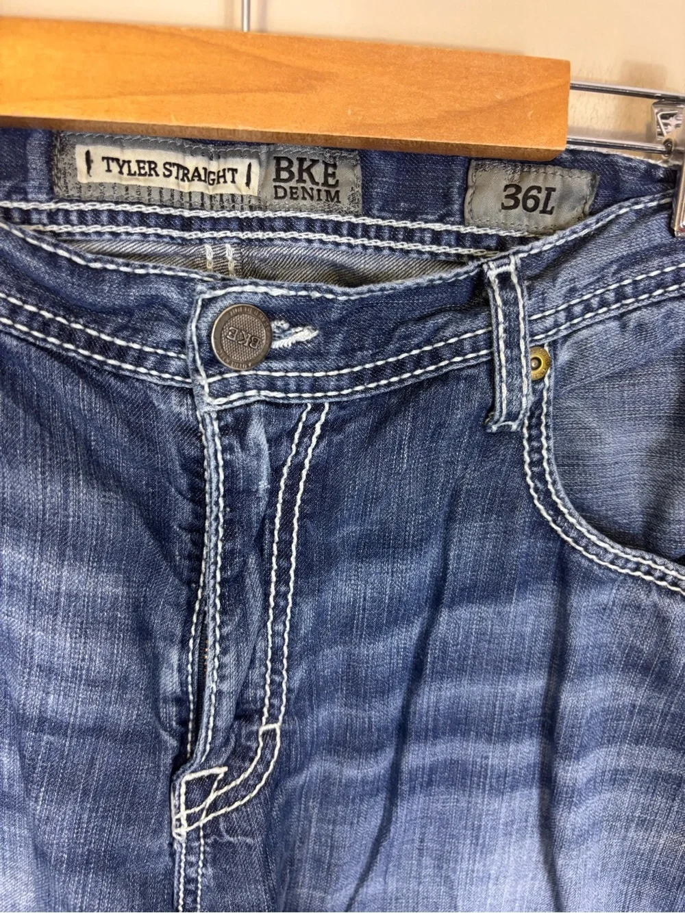 BKE Tyler Straight Leg Jeans Mens 36L Faded Blue Denim 36 x 36 Long Inseam